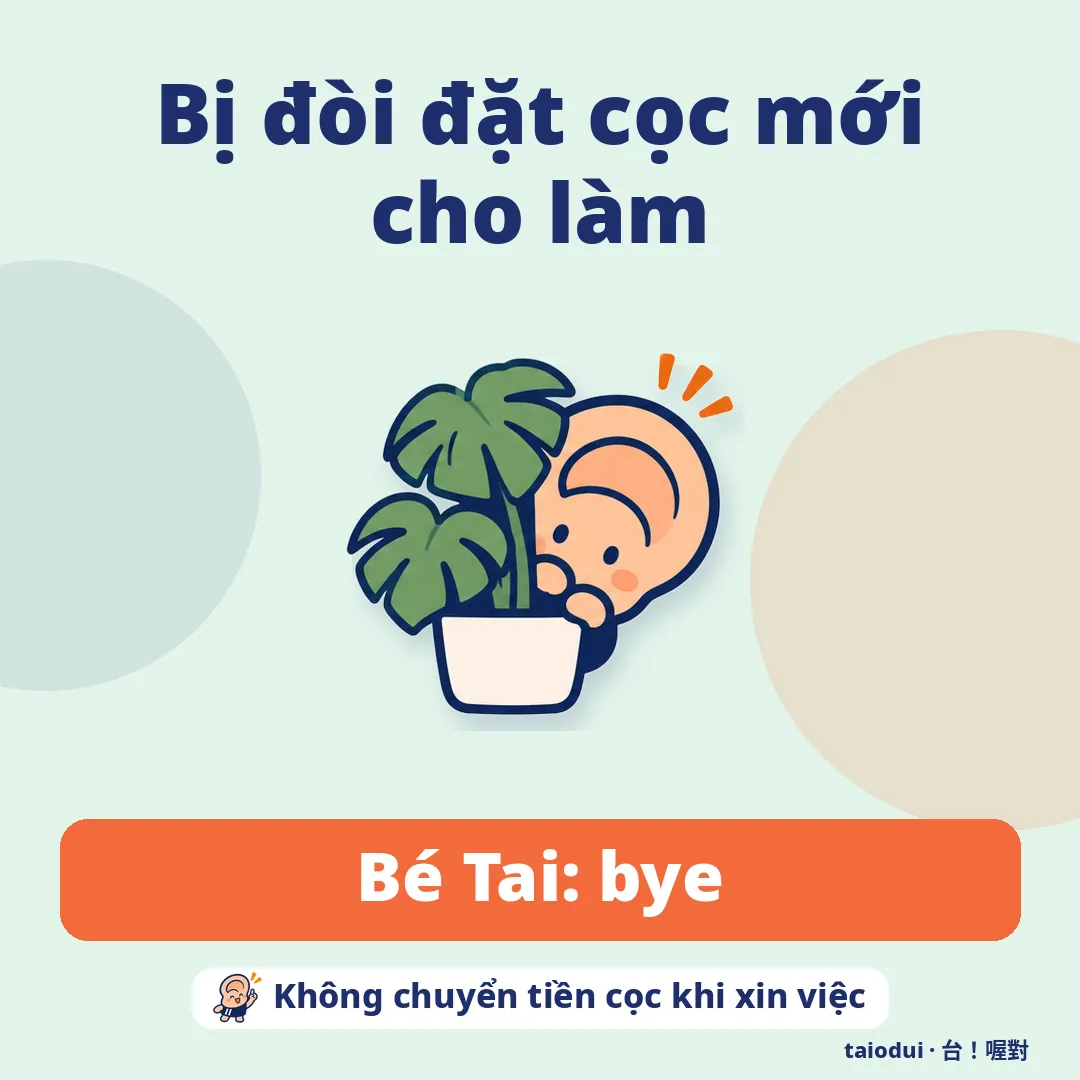Bị đòi đặt cọc mới cho làm — Bé Tai: bye. Mẹo: Không chuyển tiền cọc khi xin việc