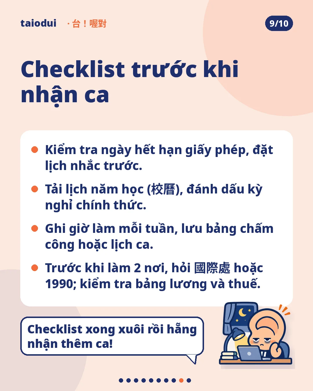 Slide 9: Checklist trước khi nhận ca